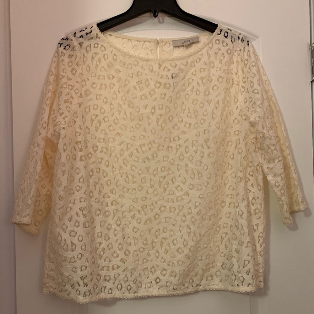 Loft Ivory Lace 3/4 Sleeve Top XXL NWT
